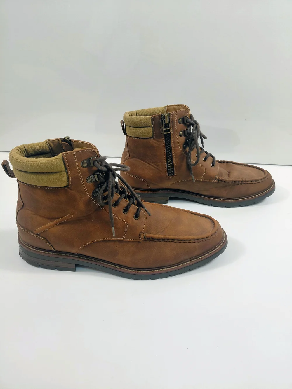 Men's Dockers Brown Leather Lace-Up Zip Boots Sz 13